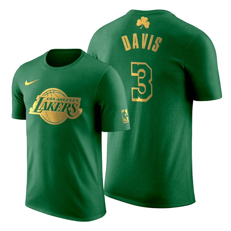 Men's Los Angeles Lakers Anthony Davis #3 NBA 2020 Golden Limited St. Patrick's Day Green Basketball T-Shirt FAM7083VC